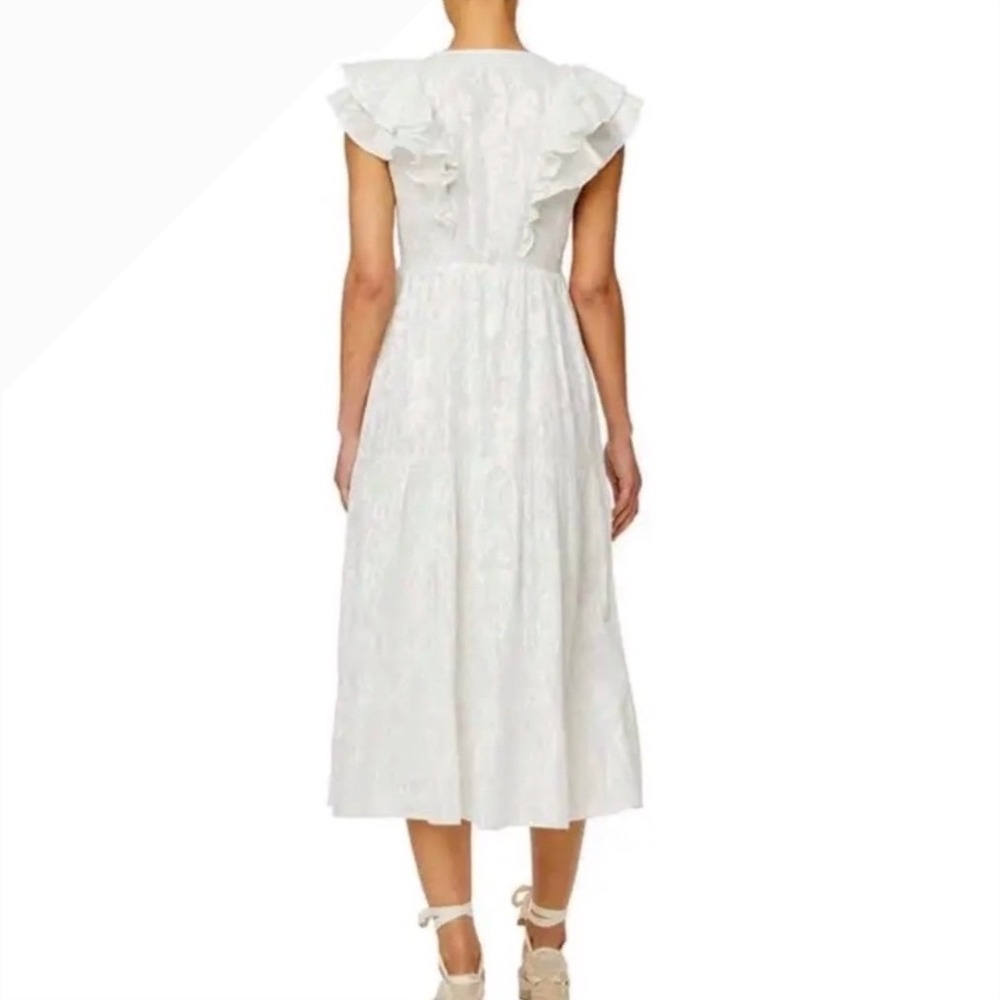 Roller Rabbit Anse White Silvery Lurex Paisley Tiered Ruffle Midi Dress  Small‎ - Picture 4 of 8